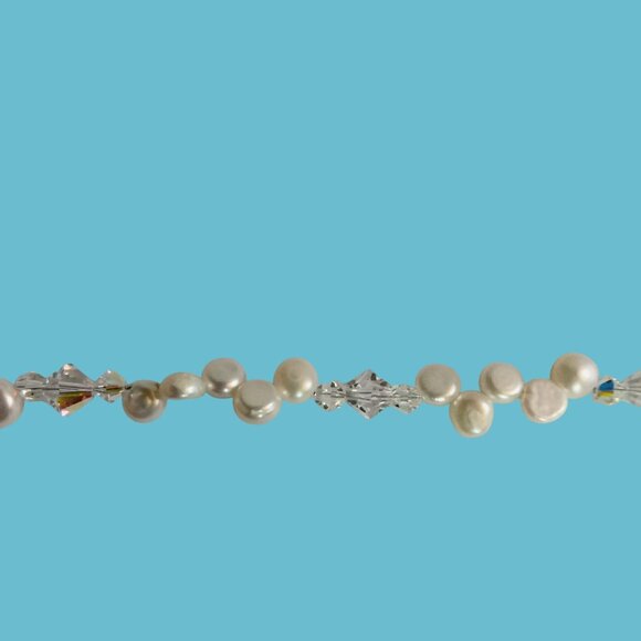 Freshwater Pearl Bracelet Crystal Beaded Wedding Handmade Toggle Clasp - Picture 5 of 7